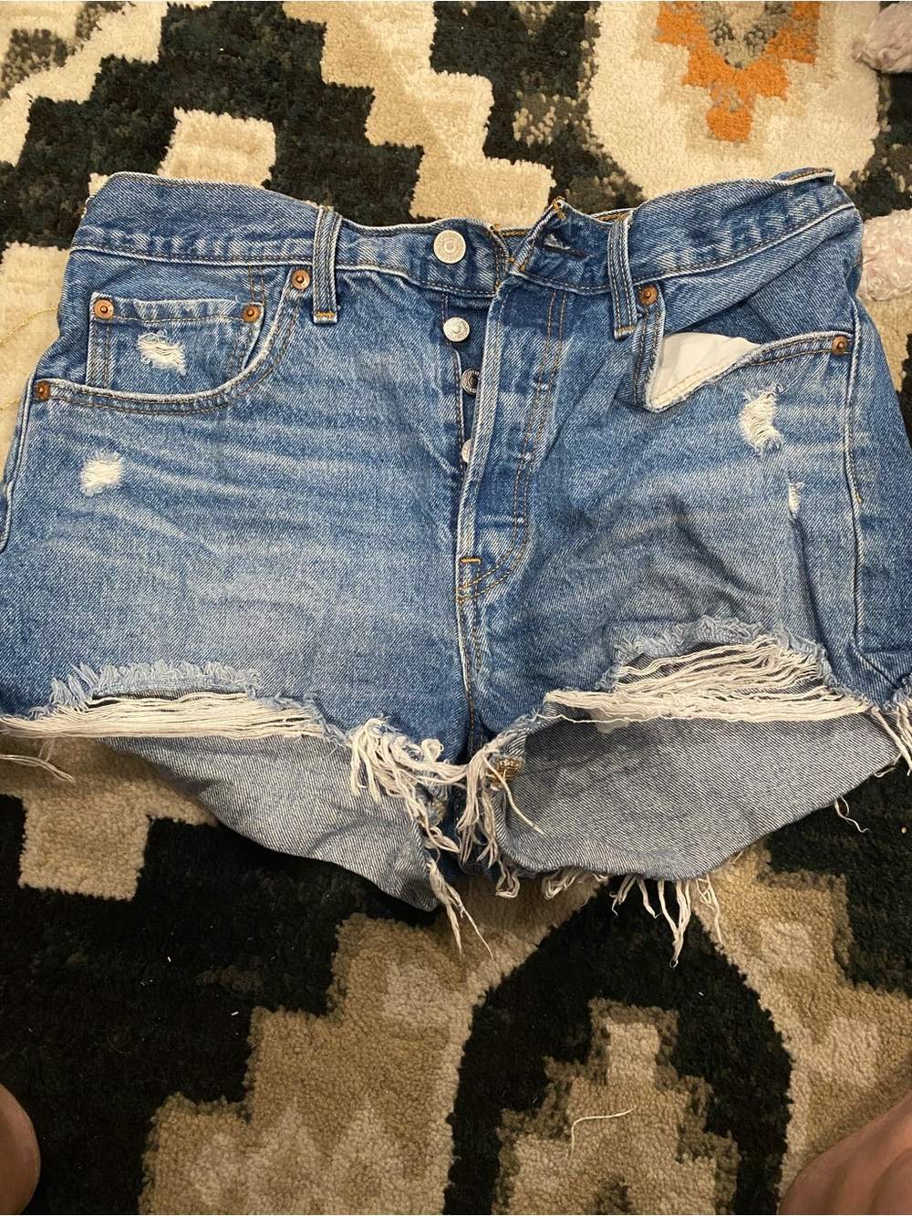 Levi's Light Blue Distressed Button-Fly Jean Shorts